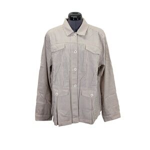 J Jill 2X Cappuccino Stripe Peplum Utility Jacket Button Front NWT